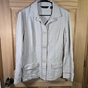 Vintage Eddie Bauer Blazer Jacket Linen Button Sand Tan Womens Large Coastal
